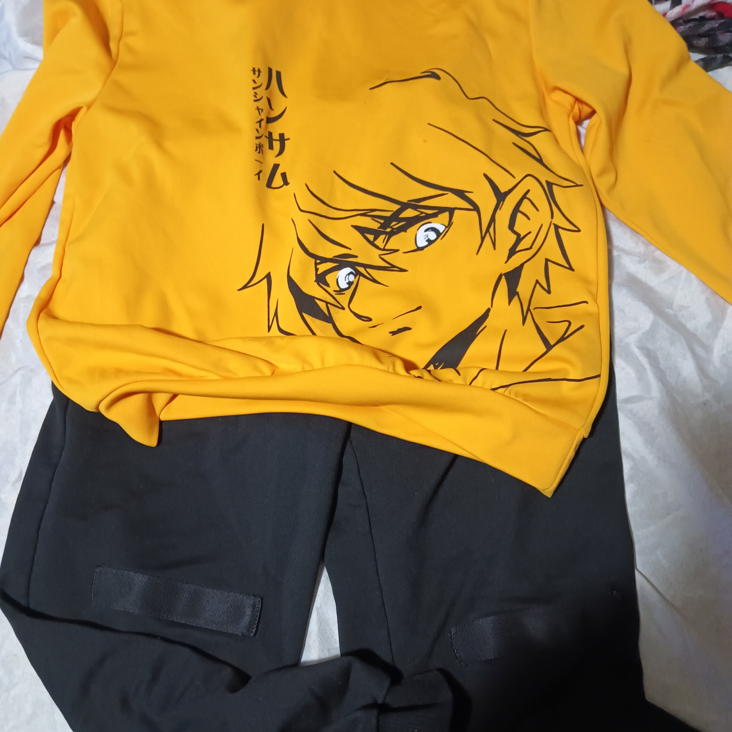 Yellow Graphic Sweatshirt And Black Pants Set